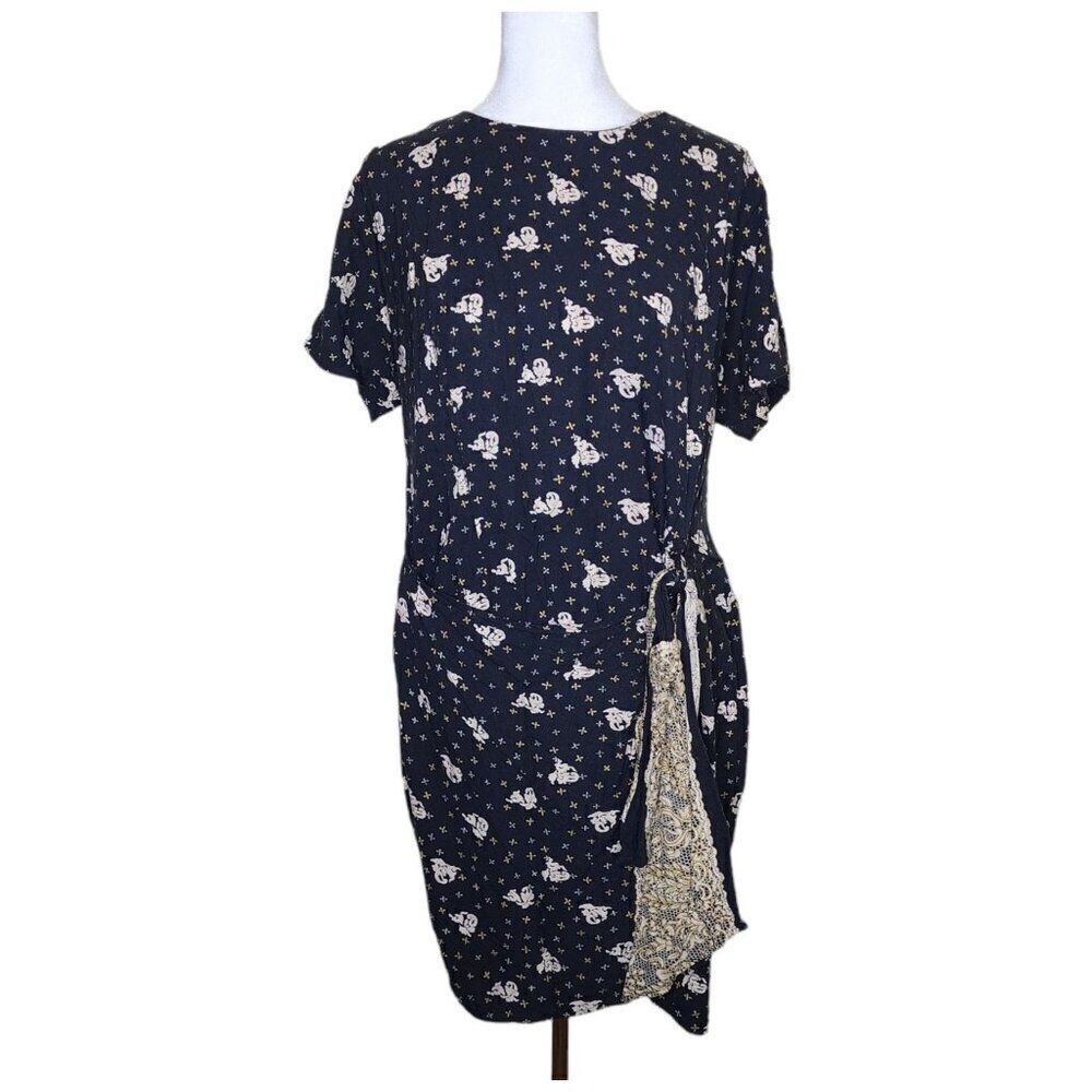 Vintage 90s Short Sleeve Mini Wrap Waist Dress Womens Size L Black